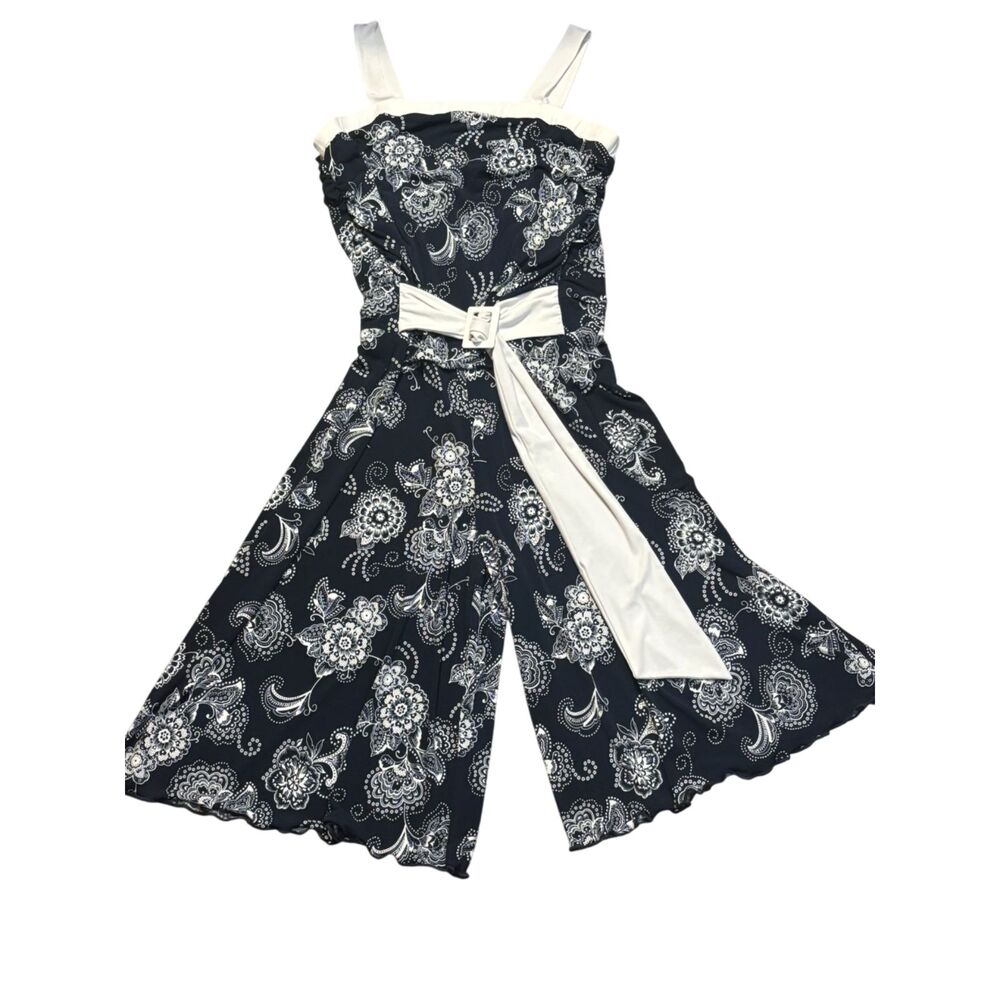 y2k Rare Editions Paisley Floral Jumpsuit Wide Leg cropped Belted - Picture 1 of 8